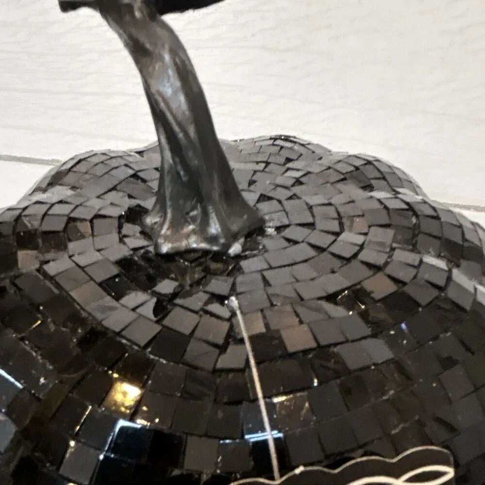 Ashland Halloween Black Glass Mosaic Pumpkin Tabletop Decor 8 in